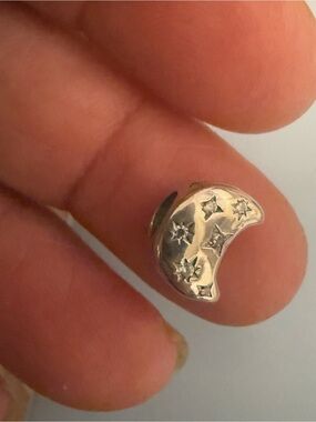 Sterling Silver Crescent Moon Charm Cuff with Star Accents